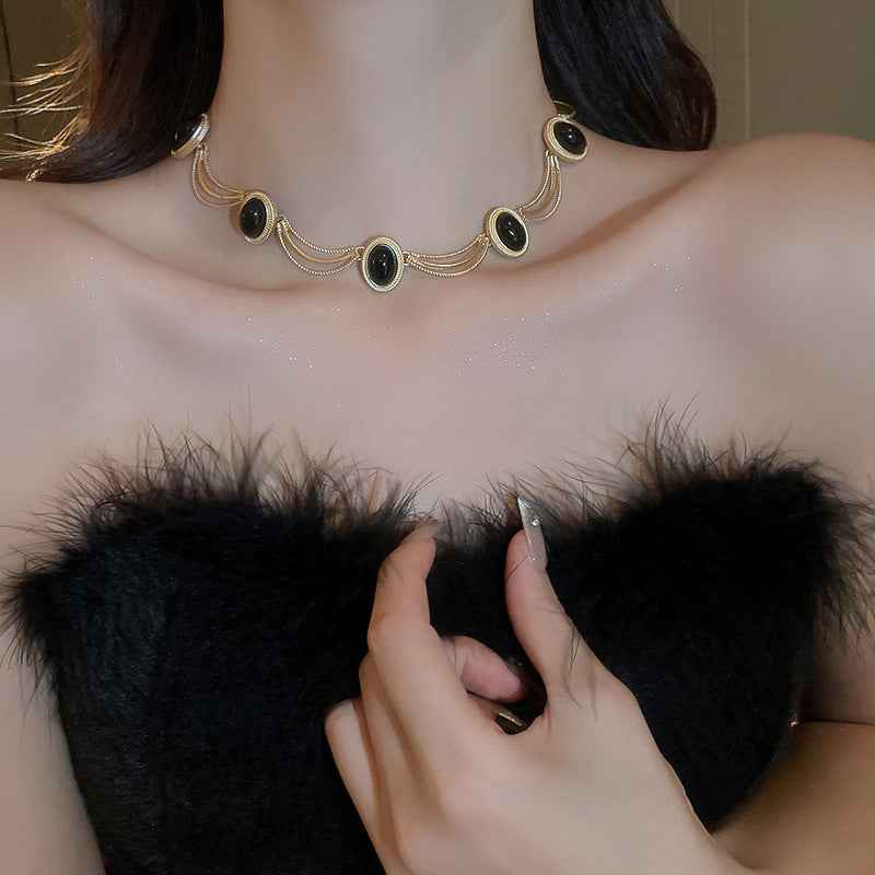 Alloy Oval Gemstone Necklace - Damned Threads